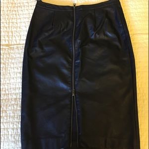 Black Zipper Leather Pencil Skirt